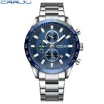 CRRJU Men Watch 2023 Fashion Sports Chronograph Wristwatches Stainless Steel Strap with Auto Date