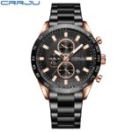 CRRJU Men Watch 2023 Fashion Sports Chronograph Wristwatches Stainless Steel Strap with Auto Date