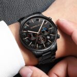 Dual Display Men Watch Chronographic Sport Quartz Full Steel Elegant Strap Male Waterproof Watch