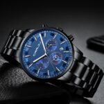 Dual Display Men Watch Chronographic Sport Quartz Full Steel Elegant Strap Male Waterproof Watch