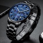 Dual Display Men Watch Chronographic Sport Quartz Full Steel Elegant Strap Male Waterproof Watch