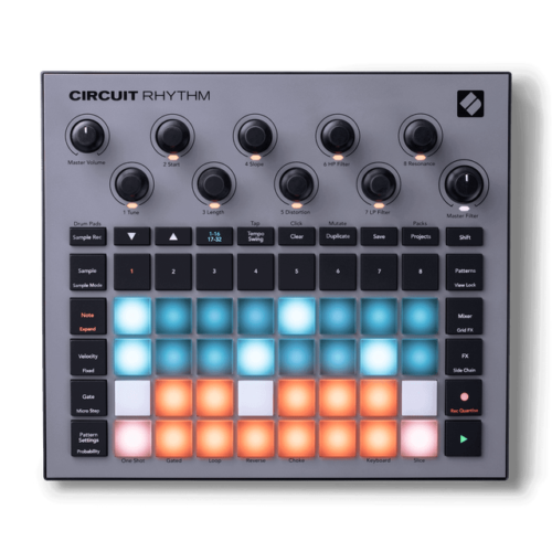 Novation Circuit Rhythm, a self-contained groove sampler, perfect for electronic music production and live performances.