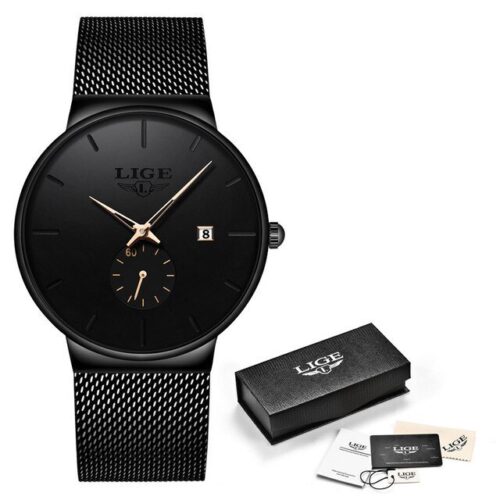 High-end men's Wristwatch featuring a sleek and slim steel mesh strap for a sophisticated look.