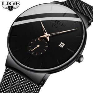 High-end men's Wristwatch featuring a sleek and slim steel mesh strap for a sophisticated look.