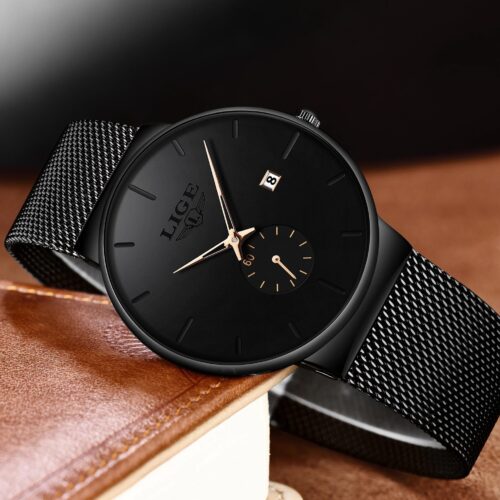High-end men's Wristwatch featuring a sleek and slim steel mesh strap for a sophisticated look.