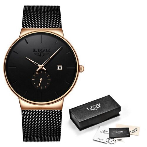 High-end men's Wristwatch featuring a sleek and slim steel mesh strap for a sophisticated look.