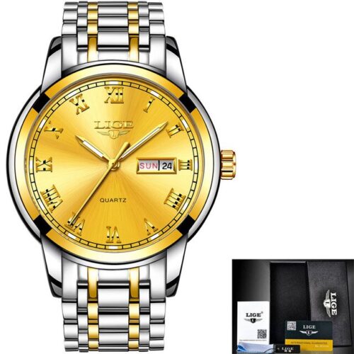 simple and beautiful Wristwatch, featuring a stainless steel and gold strap for men.