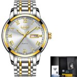 Men Stainless Steel Gold Strap Waterproof Wrist Watches Simple and beautiful