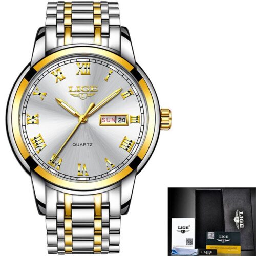simple and beautiful Wristwatch, featuring a stainless steel and gold strap for men.