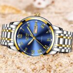 Men Stainless Steel Gold Strap Waterproof Wrist Watches Simple and beautiful