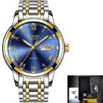 Men Stainless Steel Gold Strap Waterproof Wrist Watches Simple and beautiful