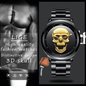 A high-end wristwatch with a distinctive skull-shaped dial, epitomizing luxury and style.