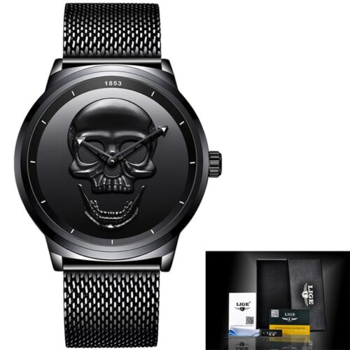 A high-end wristwatch with a distinctive skull-shaped dial, epitomizing luxury and style.
