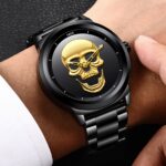 Stainless Steel Waterproof Men’s Skull Dial Luxury Wrist Quarts Sports Watches