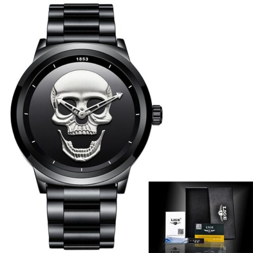 A high-end wristwatch with a distinctive skull-shaped dial, epitomizing luxury and style.