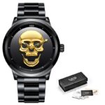 Stainless Steel Waterproof Men’s Skull Dial Luxury Wrist Quarts Sports Watches