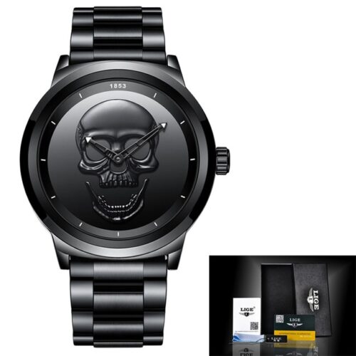 A high-end wristwatch with a distinctive skull-shaped dial, epitomizing luxury and style.