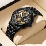 Men Watch Mineral Glass Scratch Resistant Waterproof Chronograph Wristwatch