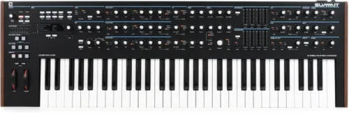 Novation Summit Two-part 16-voice 61-key Polyphonic Synthesizer, a powerful musical instrument for sound synthesis and music production.