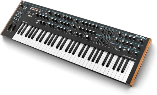 Novation Summit Two-part 16-voice 61-key Polyphonic Synthesizer, a powerful musical instrument for sound synthesis and music production.