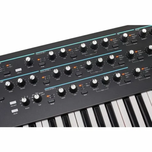 Novation Summit Two-part 16-voice 61-key Polyphonic Synthesizer, a powerful musical instrument for sound synthesis and music production.