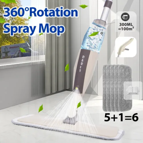 A water spray mop broom, a versatile cleaning tool for wet and dry floor surfaces.