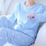 Women's Winter Warm Flannel Women Pajamas Sets Thick Coral Velvet Long Sleeve Cartoon Sleepwear Thin Flannel Pajamas Set