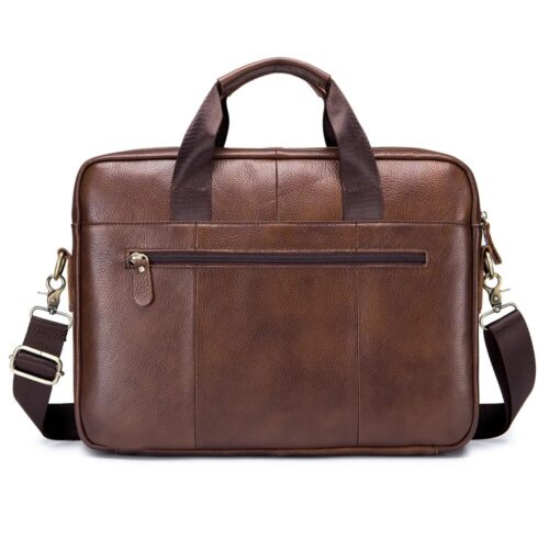Vintage-inspired genuine leather men's briefcase with a postman-style design, perfect for business and daily use.