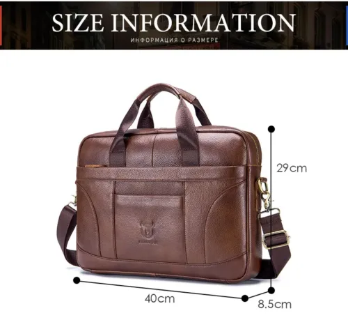 Vintage-inspired genuine leather men's briefcase with a postman-style design, perfect for business and daily use.