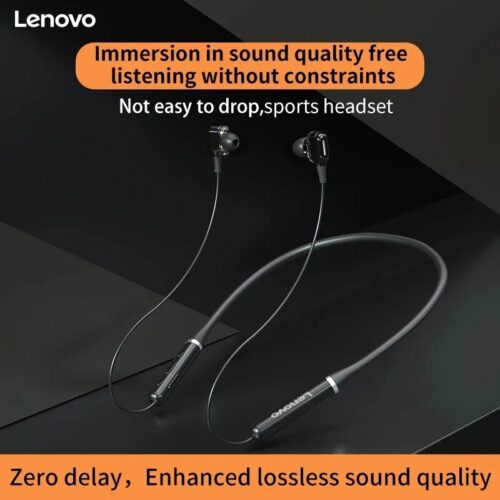 Bluetooth headphones with a neckband design for wireless audio convenience.