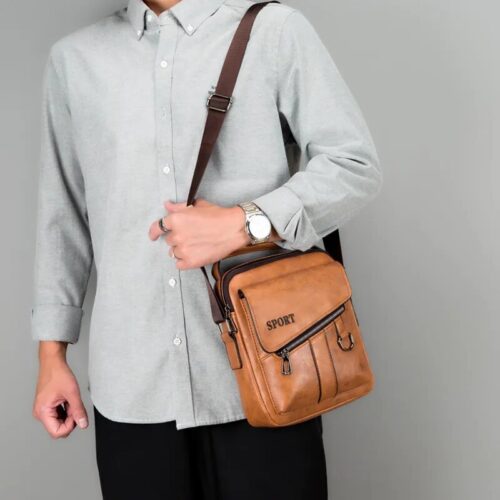 Stylish and spacious artificial leather men's crossbody bag with zippers and large capacity