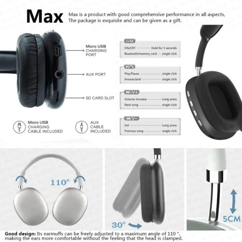 Air Max Wireless Bluetooth Headphones - Premium Over-Ear Headset for High-Quality Audio and Hands-Free Convenience."