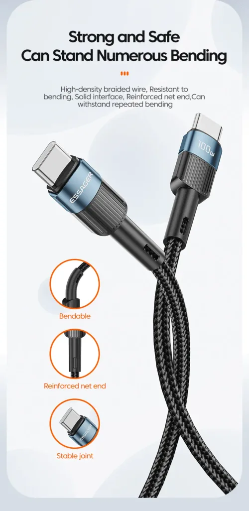 High-Power 100W USB Type C to USB C Charging Cable - Fast and Efficient Charging Solution.