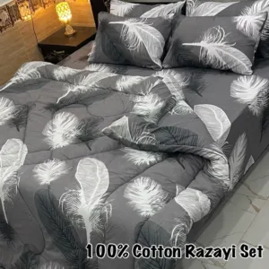 King Size Pure Cotton Matching Razai Set with 4 Pillow Covers and 1 Bed Sheet (90"×95")