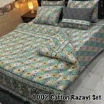 6 Pc Bed Sheet set with Polyester fill Razai 4 pillow cover and Cotton Bed sheet