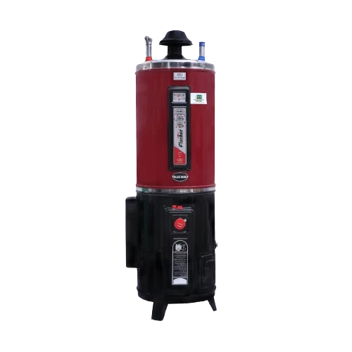Hybrid (Electric Gas Geyser) 25 Gallon Silver and Red Fischer Hybrid Electric and Gas Geyser – 25 Gallon Capacity in Silver and Red by Fischer for Efficient Hot Water Heating