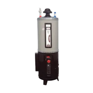 Hybrid Electric and Gas Geyser – 25 Gallon Capacity in Silver and Red by Fischer for Efficient Hot Water Heating