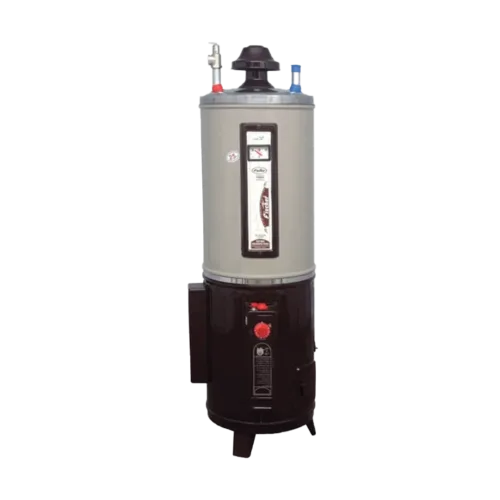 Hybrid Electric and Gas Geyser – 25 Gallon Capacity in Silver and Red by Fischer for Efficient Hot Water Heating