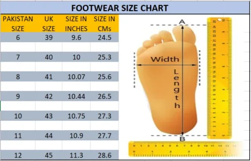 Details of Shoe sizes for men