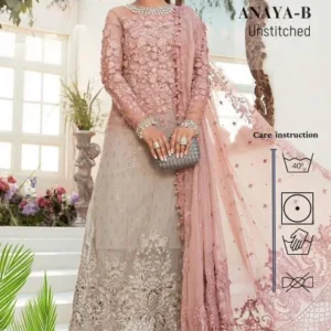 Unstitched Ladies Chiffon Suit with 3D Flower Work and Full Embroidery