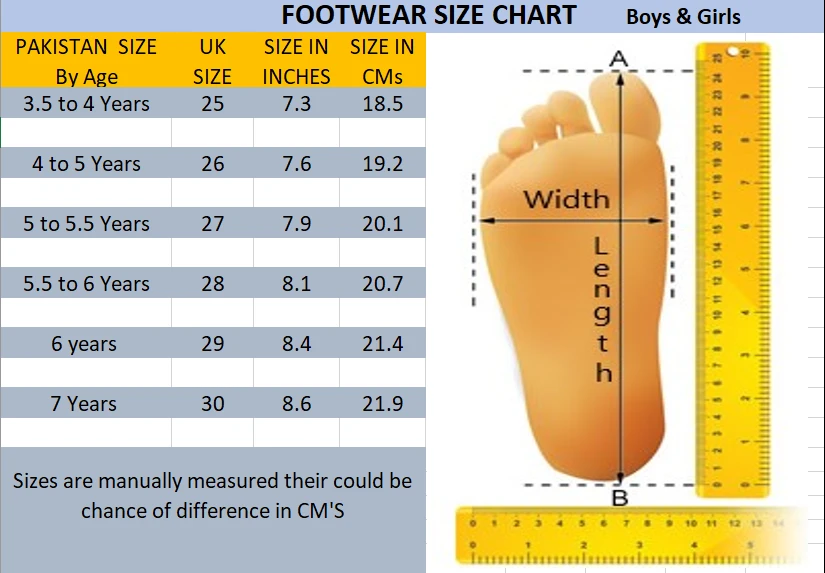 Shoes Size Chart UK to Pakistani Shoes Size for Girls and Boys 