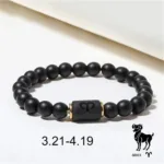 Natural Stone Bracelet Unisex Zodiac Signs Stretchable Beaded Bracelet for Men and Women Jewelry Gift