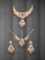 Bridal Jewelry Set Tangled Necklace, Maang Tikka, and Earrings Ensemble for a Timeless and Elegant Look. (1)