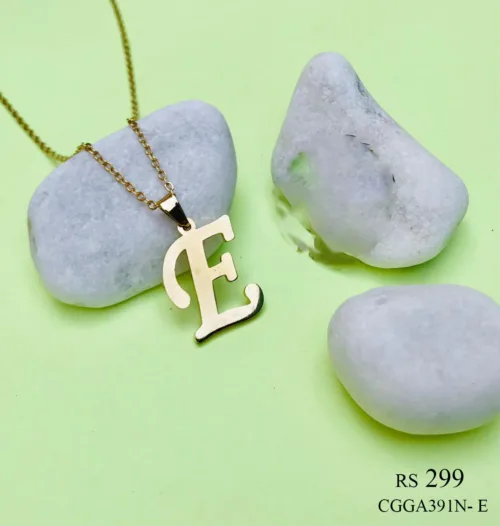 necklace with a capital letter 'E' pendant. The pendant, featuring clean lines and a polished finish, dangles gracefully from a slender chain, creating a subtle yet striking personalized accessory.