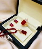 Set of zircon mala necklace Set with matching earrings and an adjustable ring.