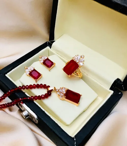 A beautiful Set of zircon mala necklace with matching earrings and an adjustable ring.