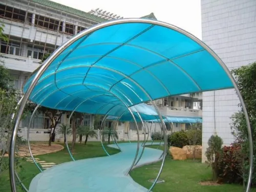 Elegant durable walkway shed featuring polycarbonate sheet protection. A walkway shed can increase the aesthetic look of universities | schools | hotels | restaurants and marriage halls.